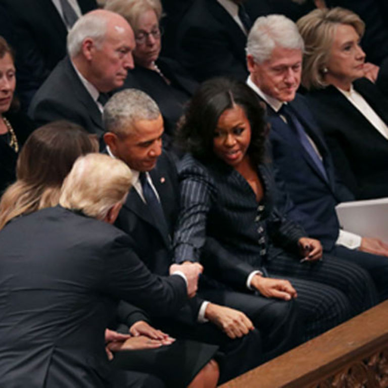 George W Bush Gives Michelle Obama Candy At Father S Funeral Daily